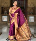 Wine silk blend saree with paithani rich weaved pallu and blouse