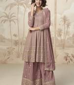 Peach georgette embroidered designer Palazzo suit