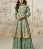 Pista green georgette embroidered designer Palazzo suit