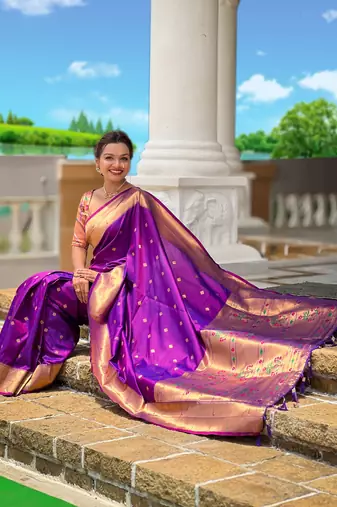 Magenta silk blend saree with paithani rich weaved pallu and blouse