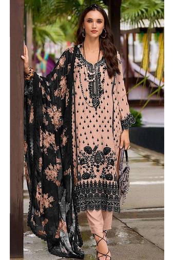 Faux georgette with embroidery sequence work semi-stitched pakistani suit