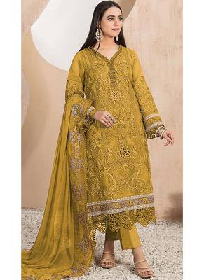 Heavy organza with boring embroidered sequin work semistitched pakistani suit 1