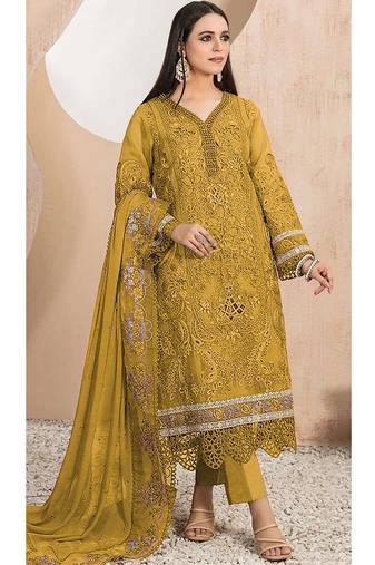 Heavy organza with boring embroidered sequence work semistitched pakistani suit