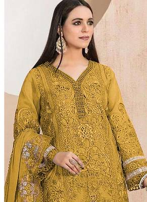Heavy organza with boring embroidered sequin work semistitched pakistani suit 2