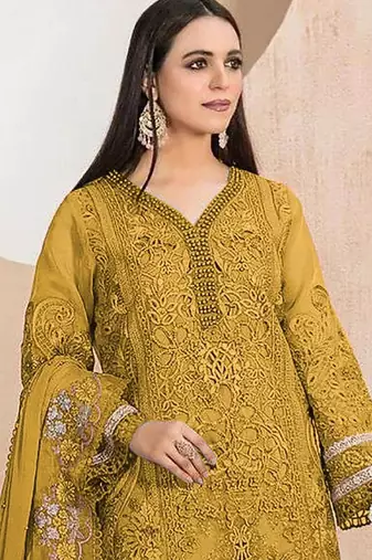 Heavy organza with boring embroidered sequin work semistitched pakistani suit