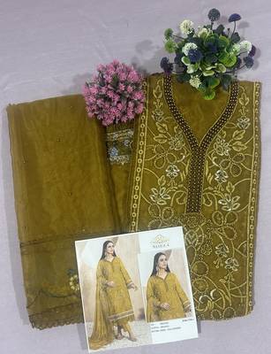 Heavy organza with boring embroidered sequin work semistitched pakistani suit 3