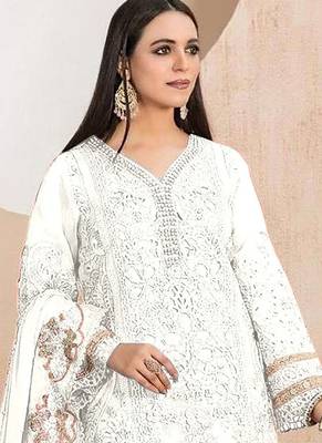 Heavy organza with boring embroidered sequin work semistitched pakistani suit 2