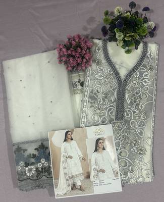Heavy organza with boring embroidered sequin work semistitched pakistani suit 3