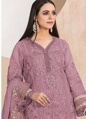 Heavy organza with boring embroidered sequin work semistitched pakistani suit 2