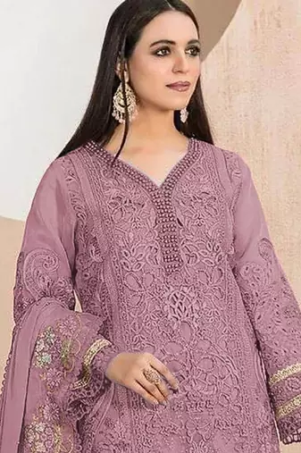 Heavy organza with boring embroidered sequin work semistitched pakistani suit