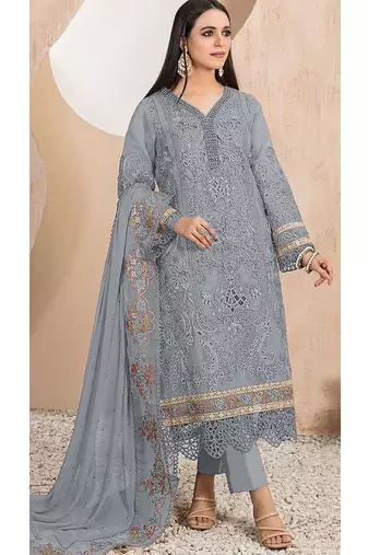 Heavy organza with boring embroidered sequence work semistitched pakistani suit