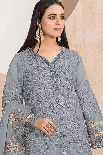 Heavy organza with boring embroidered sequin work semistitched pakistani suit