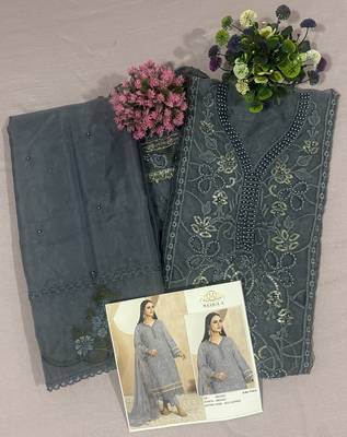 Heavy organza with boring embroidered sequin work semistitched pakistani suit 3