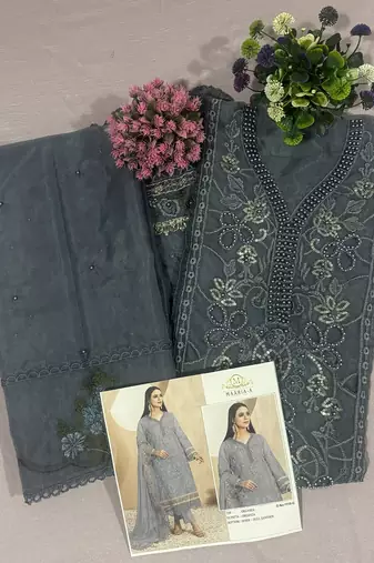 Heavy organza with boring embroidered sequin work semistitched pakistani suit