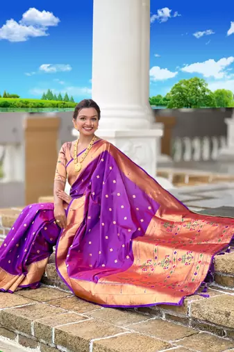 Purple silk blend saree with paithani rich weaved pallu and blouse