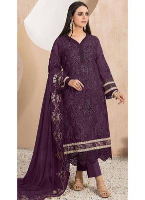 Heavy organza with boring embroidered sequin work semistitched pakistani suit 1