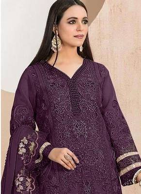 Heavy organza with boring embroidered sequin work semistitched pakistani suit 2