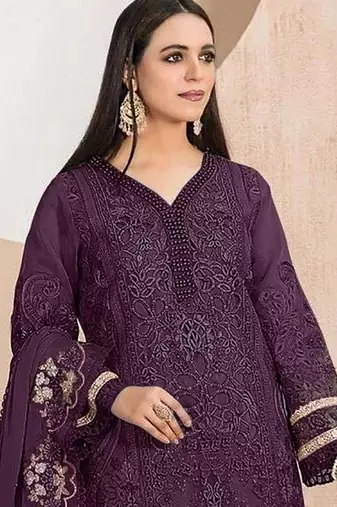 Heavy organza with boring embroidered sequin work semistitched pakistani suit