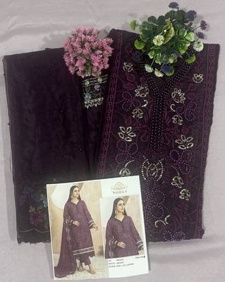 Heavy organza with boring embroidered sequin work semistitched pakistani suit 3