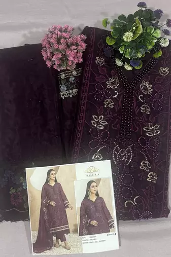 Heavy organza with boring embroidered sequin work semistitched pakistani suit
