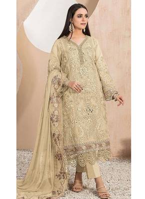 Heavy organza with boring embroidered sequin work semistitched pakistani suit 1