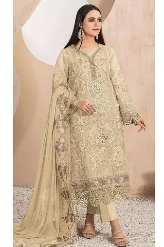 Heavy organza with boring embroidered sequence work semistitched pakistani suit