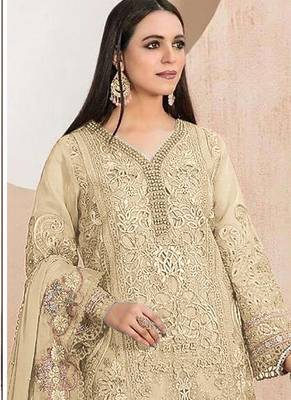 Heavy organza with boring embroidered sequin work semistitched pakistani suit 2