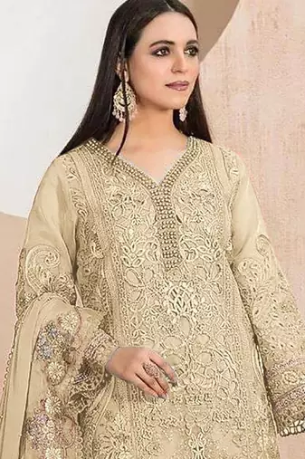 Heavy organza with boring embroidered sequin work semistitched pakistani suit