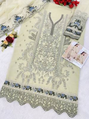 Heavy organza with boring embroidered sequin work semistitched pakistani suit 3
