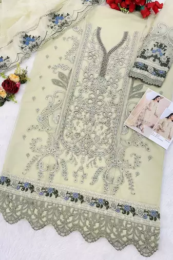 Heavy organza with boring embroidered sequin work semistitched pakistani suit