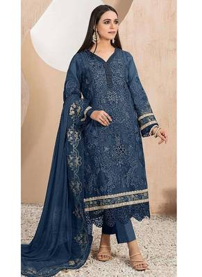 Heavy organza with boring embroidered sequin work semistitched pakistani suit 1