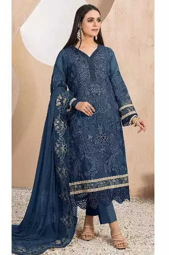 Heavy organza with boring embroidered sequence work semistitched pakistani suit