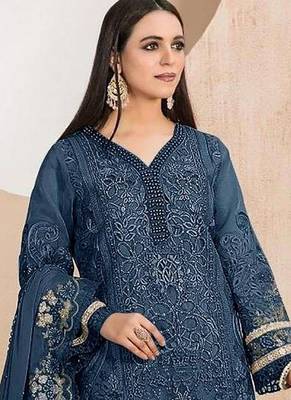 Heavy organza with boring embroidered sequin work semistitched pakistani suit 2