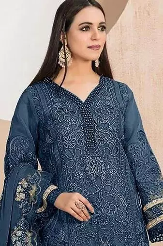 Heavy organza with boring embroidered sequin work semistitched pakistani suit