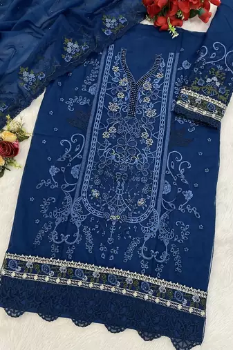 Heavy organza with boring embroidered sequin work semistitched pakistani suit