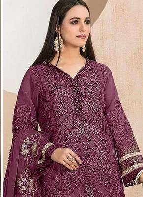 Heavy organza with boring embroidered sequin work semistitched pakistani suit 2