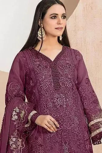 Heavy organza with boring embroidered sequin work semistitched pakistani suit