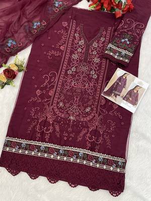 Heavy organza with boring embroidered sequin work semistitched pakistani suit 3
