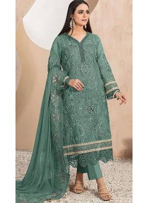 Heavy organza with boring embroidered sequin work semistitched pakistani suit 1