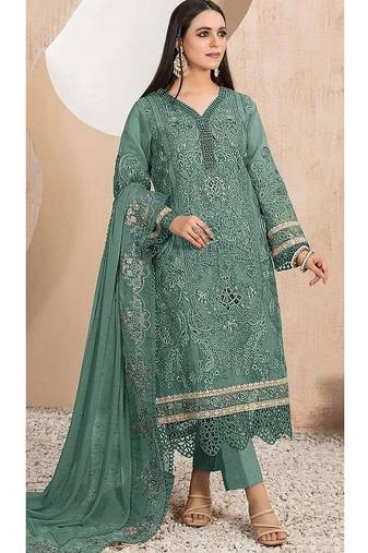 Heavy organza with boring embroidered sequence work semistitched pakistani suit