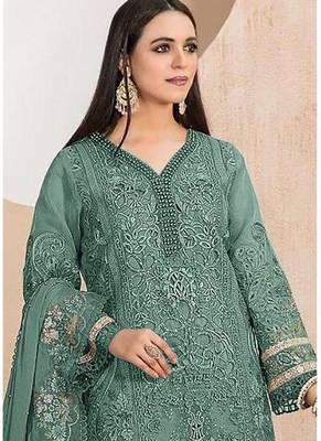 Heavy organza with boring embroidered sequin work semistitched pakistani suit 2