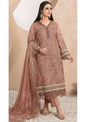 Heavy organza with boring embroidered sequin work semistitched pakistani suit 1