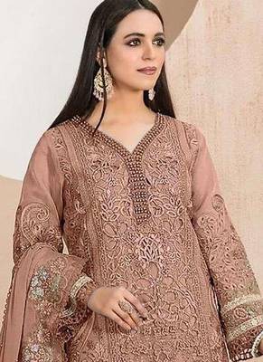 Heavy organza with boring embroidered sequin work semistitched pakistani suit 2
