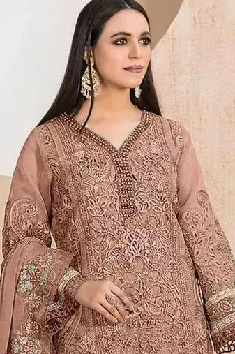 Heavy organza with boring embroidered sequin work semistitched pakistani suit