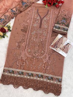 Heavy organza with boring embroidered sequin work semistitched pakistani suit 3