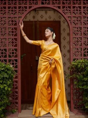 Mustard color silk blend saree with blouse 2