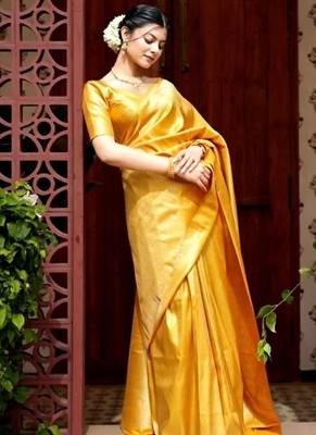 Mustard color silk blend saree with blouse 1