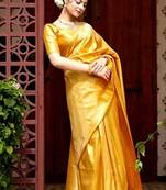 Mustard color silk blend saree with blouse