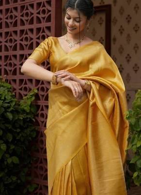 Mustard color silk blend saree with blouse 3