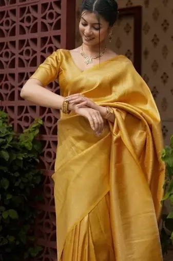 Mustard color silk blend saree with blouse